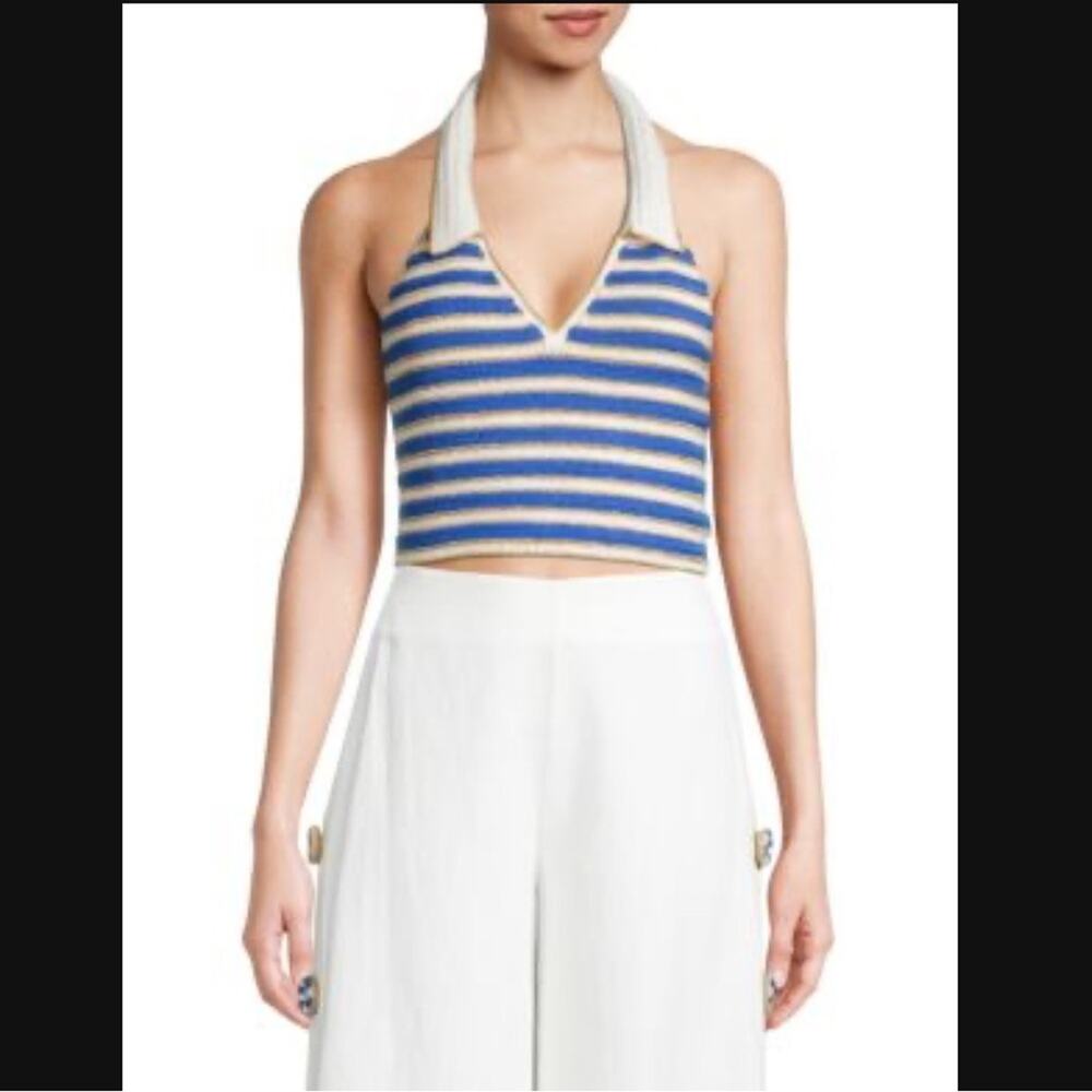My Beachy Side Ali Crochet Striped Halter Top Small Navy - Picture 2 of 12